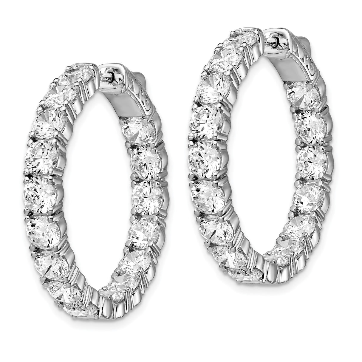Sterling Silver Hoop Earrings with Cubic Zirconia, Full Circle In and Out Design