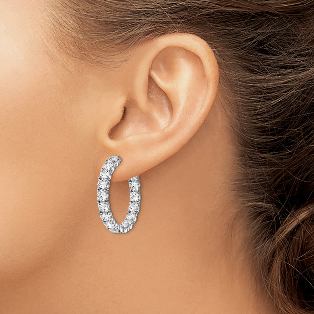 Sterling Silver Hoop Earrings with Cubic Zirconia, Full Circle In and Out Design