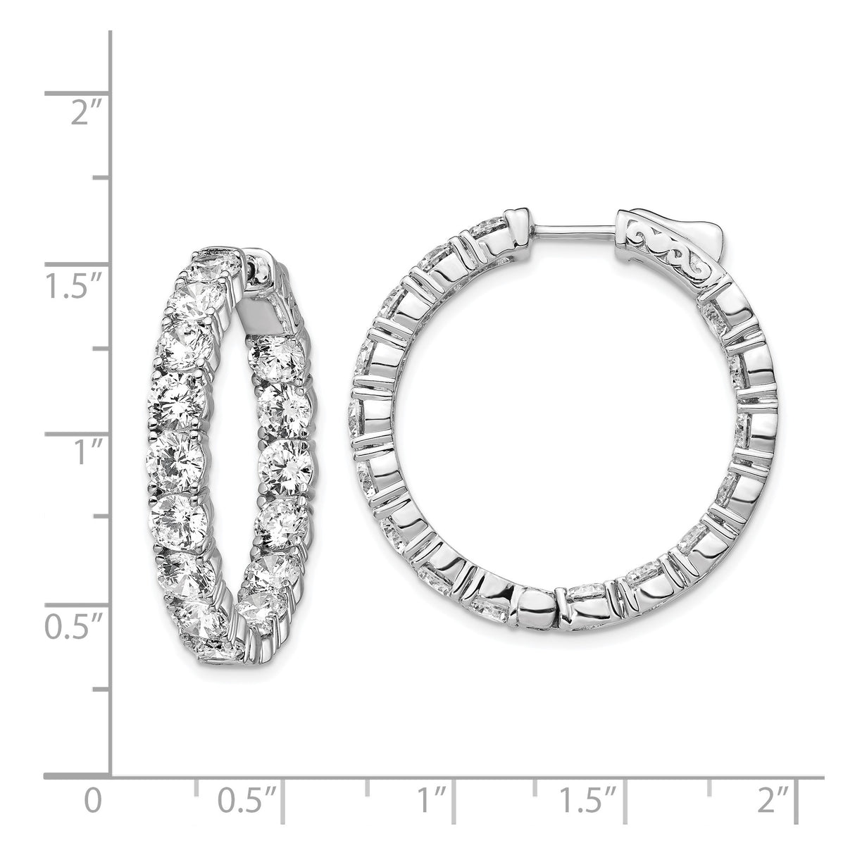 Sterling Silver Hoop Earrings with Cubic Zirconia, Full Circle In and Out Design