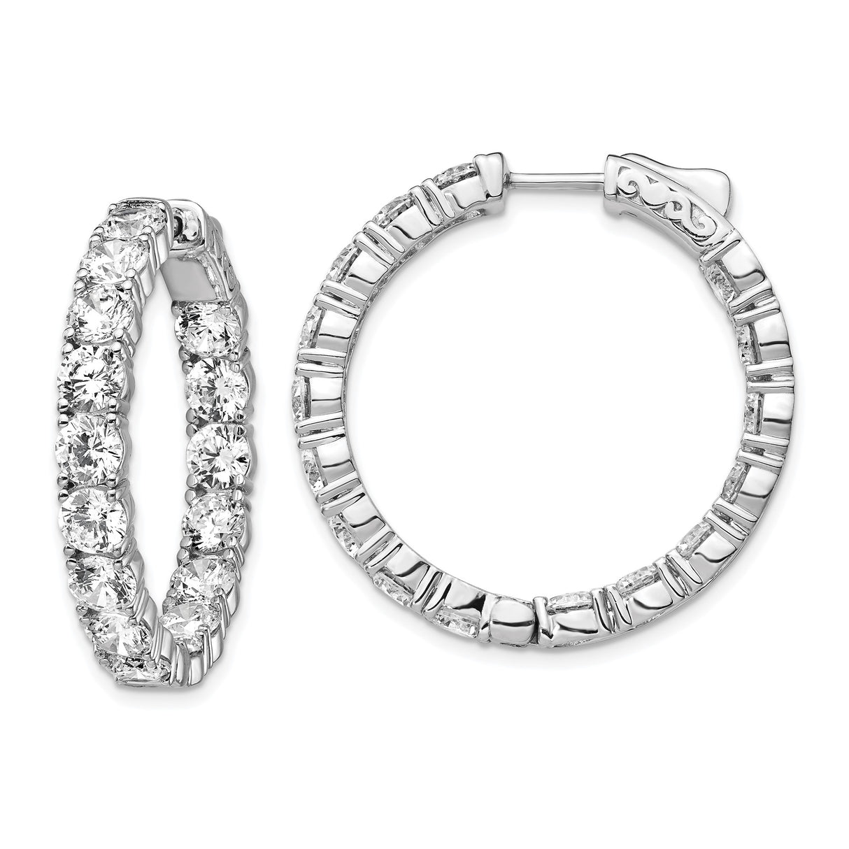 Sterling Silver Hoop Earrings with Cubic Zirconia, Full Circle In and Out Design