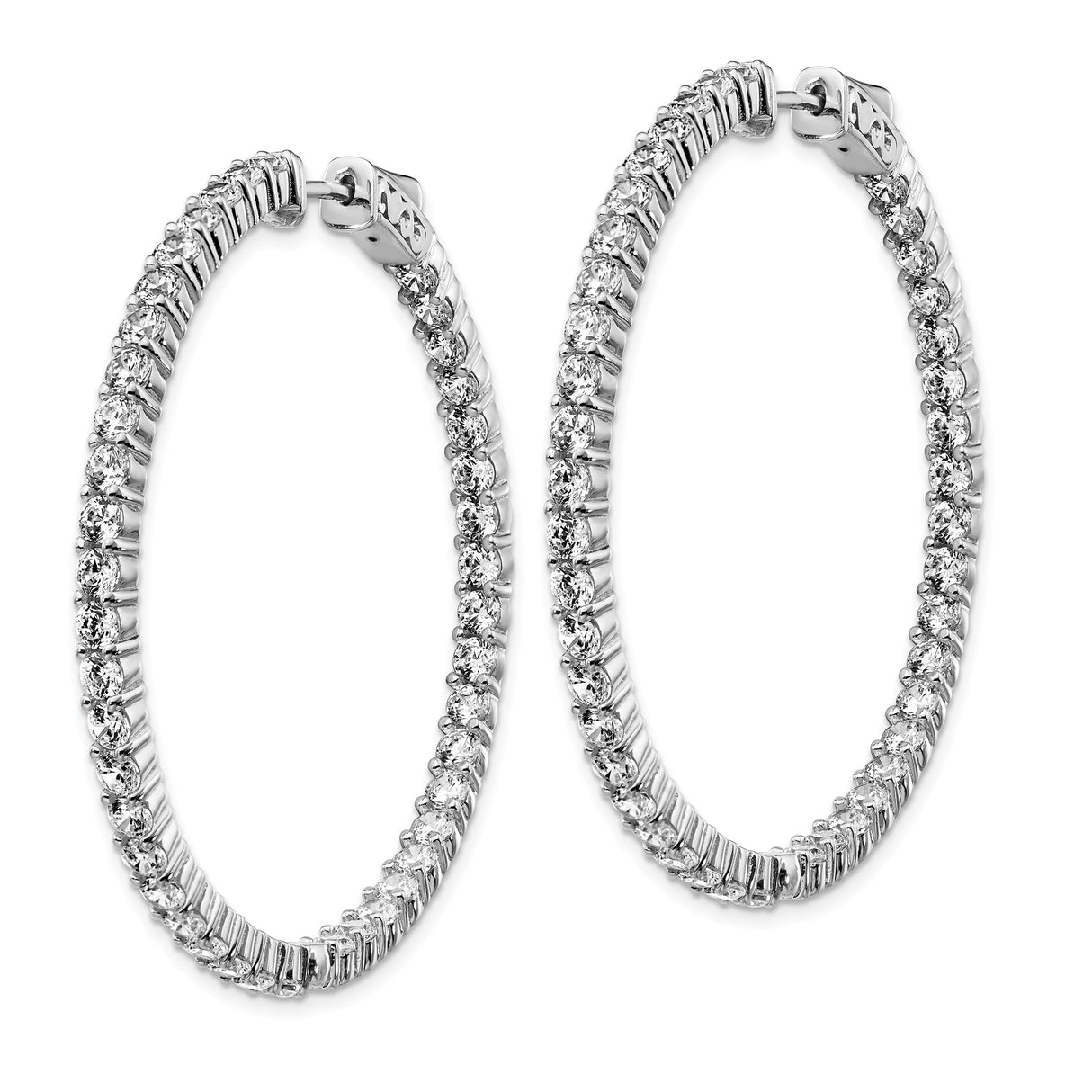 Sterling Silver Hoop Earrings with Cubic Zirconia Inlay, Scroll Detail, Locking Clasp