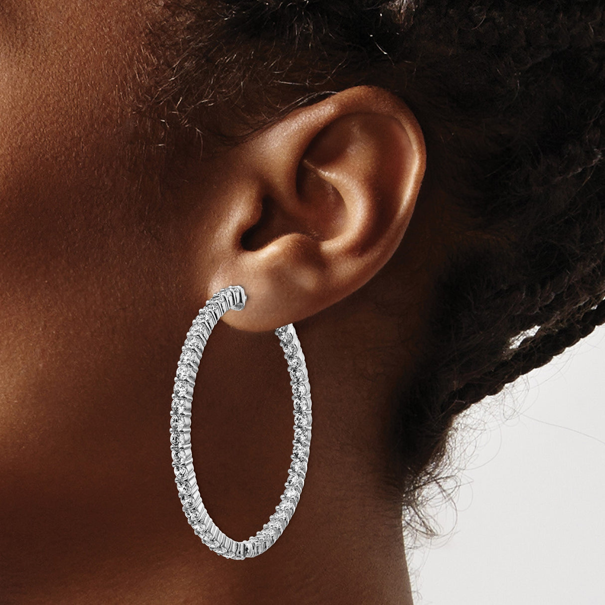 Sterling Silver Hoop Earrings with Cubic Zirconia Inlay, Scroll Detail, Locking Clasp