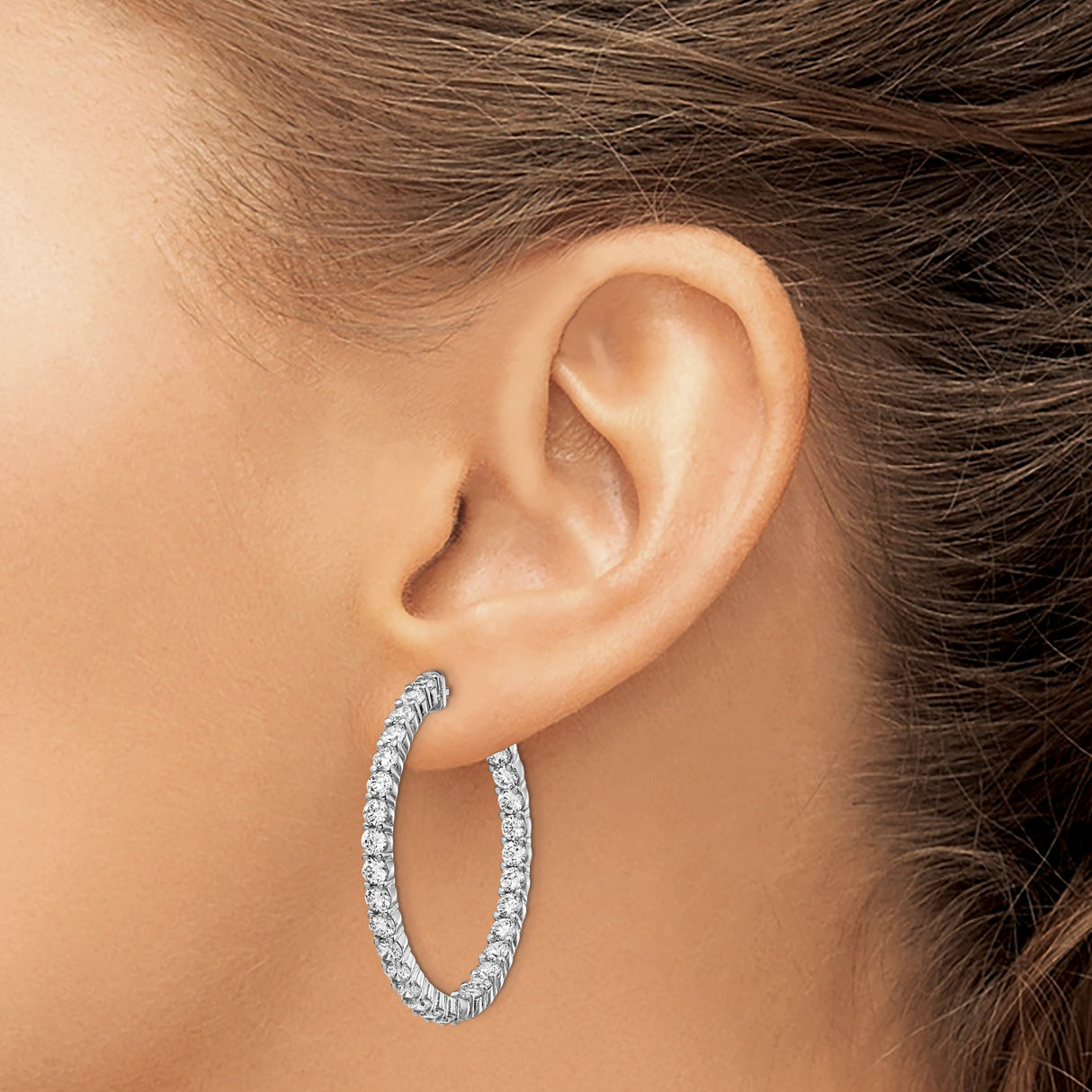 Sterling Silver Hoop Earrings with Cubic Zirconia in Inside-Out Design