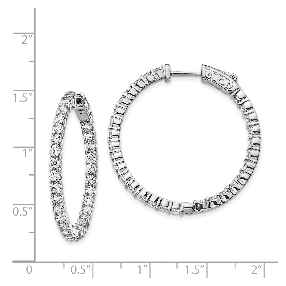 Sterling Silver Hoop Earrings with Cubic Zirconia in Inside-Out Design