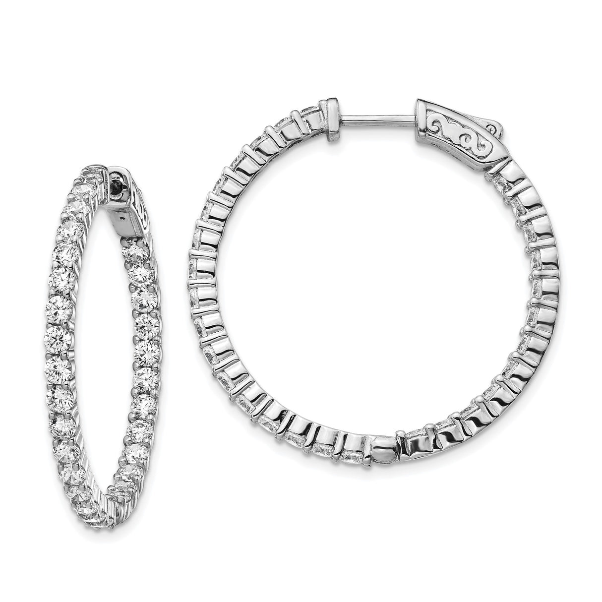 Sterling Silver Hoop Earrings with Cubic Zirconia in Inside-Out Design