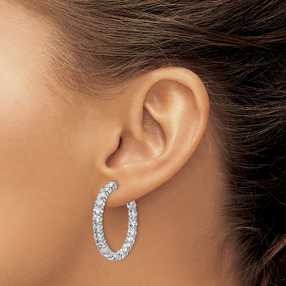 Sterling Silver Hoop Earrings with Cubic Zirconia, Inside-Out Design Statement Style
