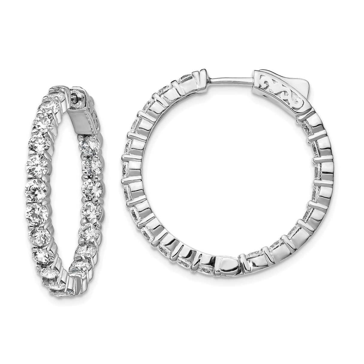 Sterling Silver Hoop Earrings with Cubic Zirconia, Inside-Out Design Statement Style