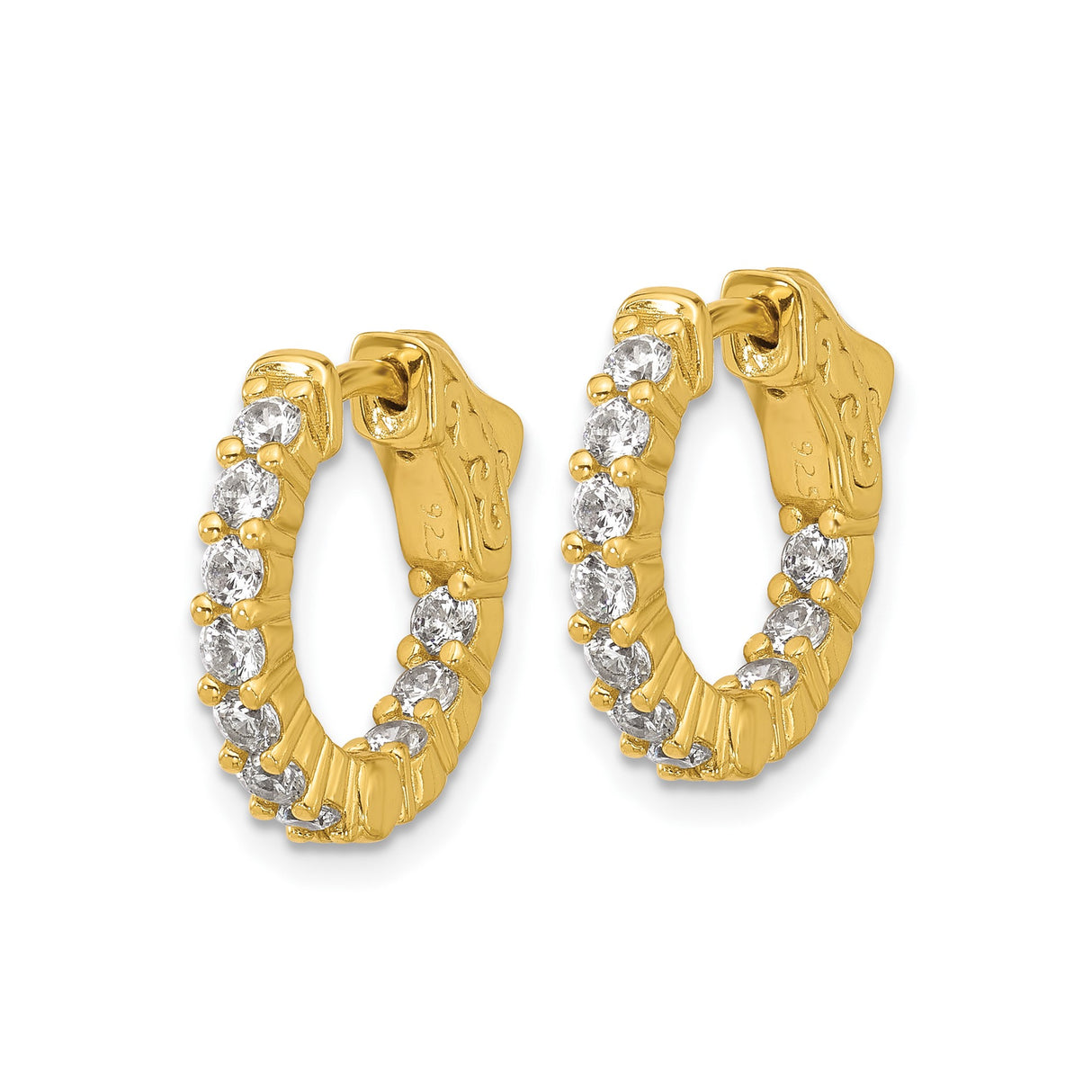 Sterling Silver Hoop Earrings with Round Cut Cubic Zirconia, Scroll Design, Hinged Back