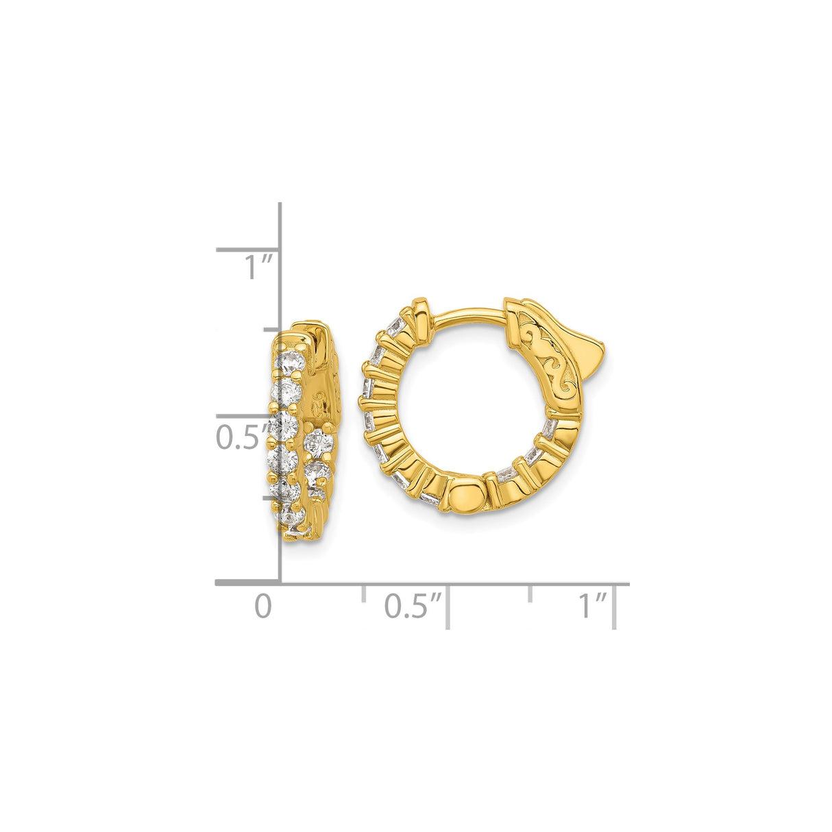 Sterling Silver Hoop Earrings with Round Cut Cubic Zirconia, Scroll Design, Hinged Back