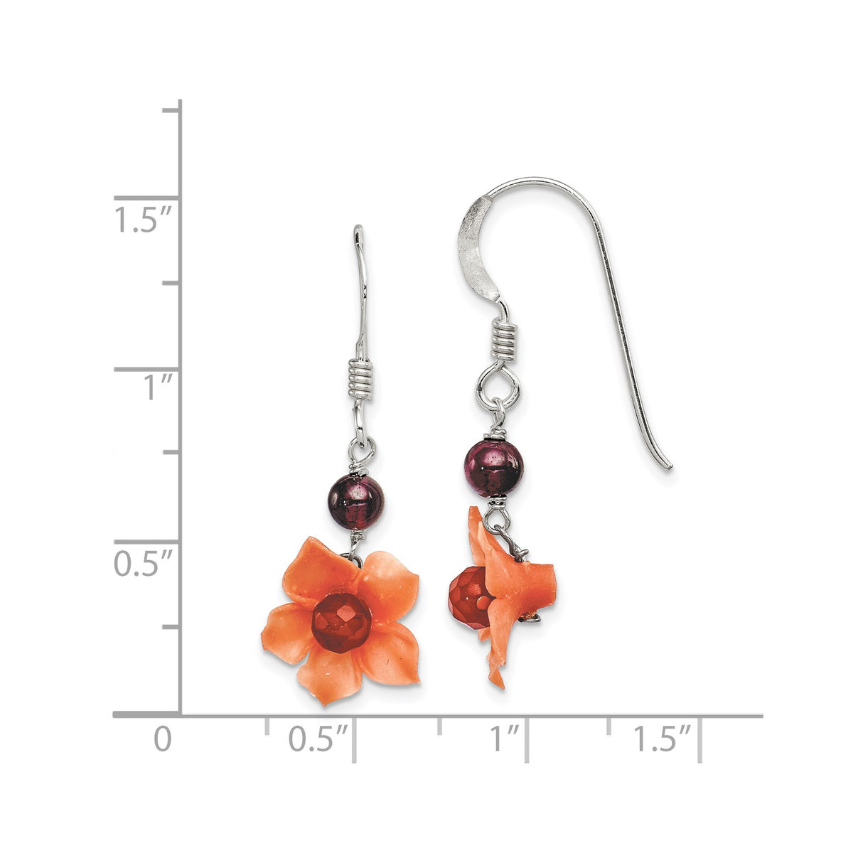 Sterling Silver Dangle Earrings with Garnet and Carnelian, Floral Boho Style for Women
