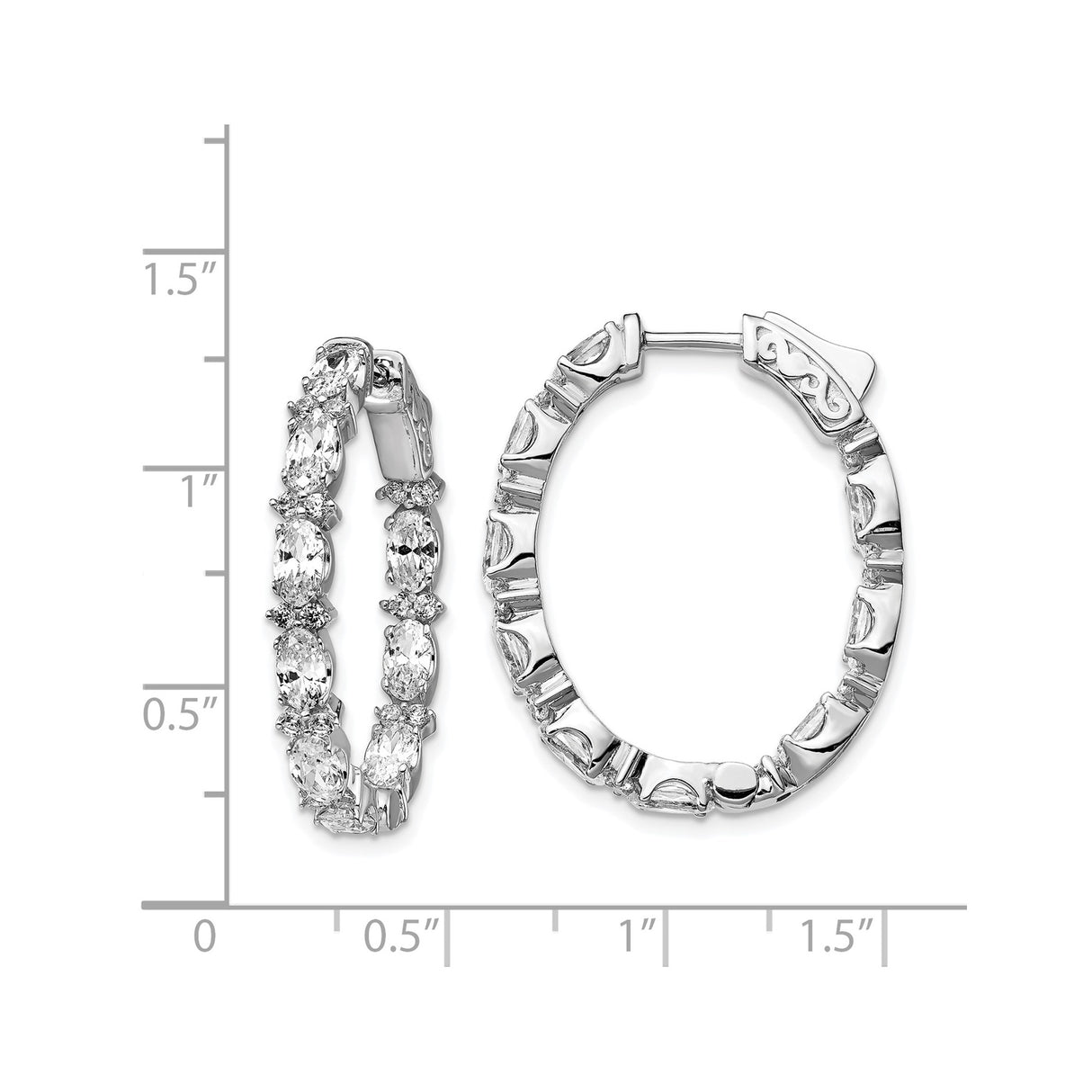 Sterling Silver Hoop Earrings with Prong Set Cubic Zirconia, Front Facing Design for Women