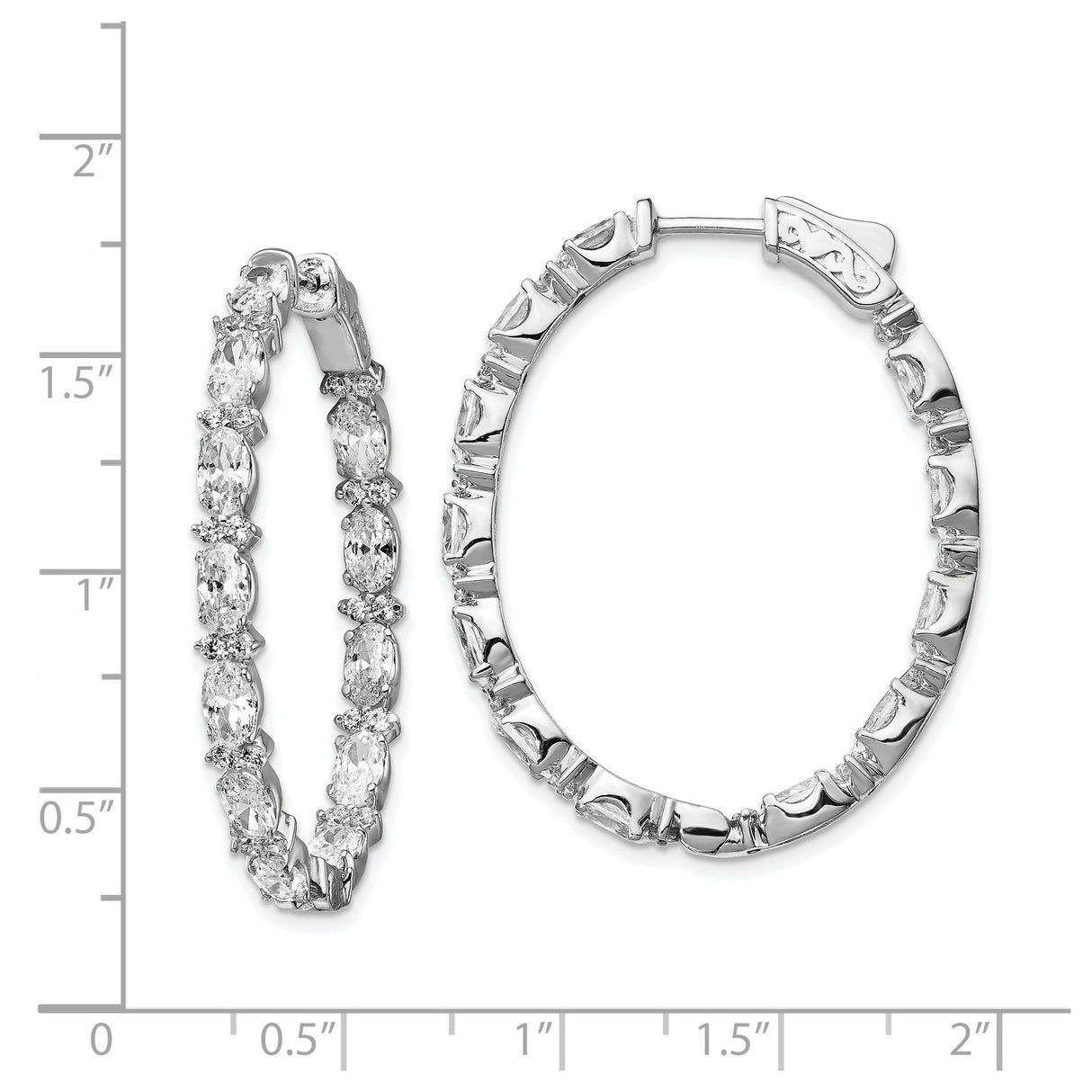 Sterling Silver Oval Hoop Earrings with Marquise and Round Cubic Zirconia Stones