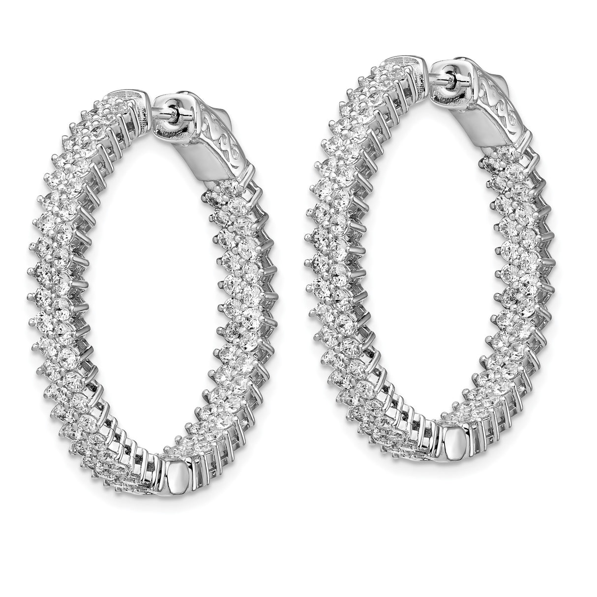 Sterling Silver Hoop Earrings with Double Row Round Cut Cubic Zirconia in Pavé Setting