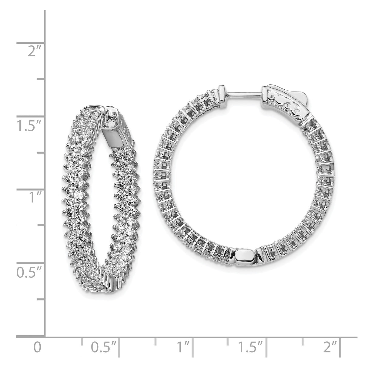 Sterling Silver Hoop Earrings with Double Row Round Cut Cubic Zirconia in Pavé Setting