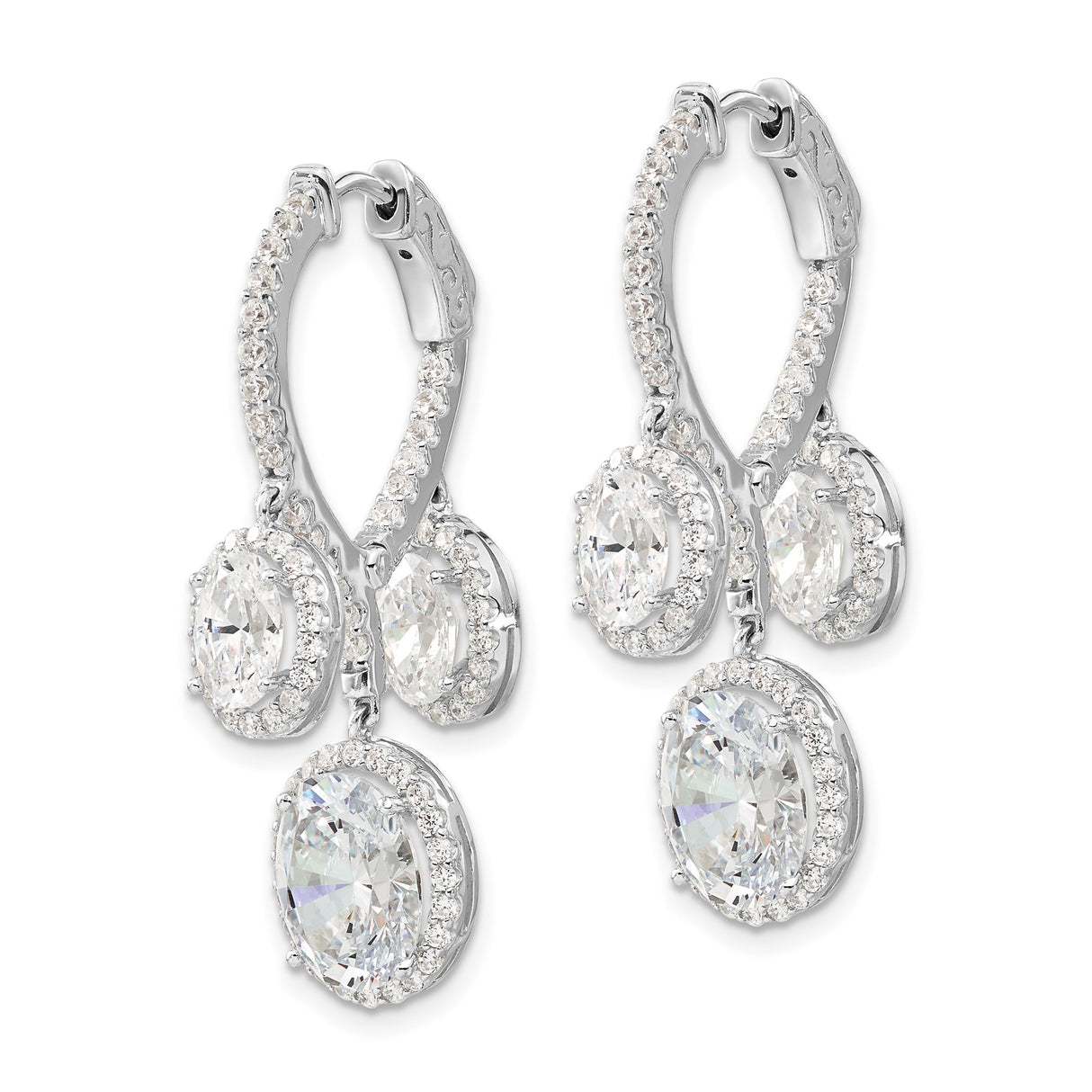 Sterling Silver Dangle Earrings with Oval Cut Cubic Zirconia and Pavé Accents