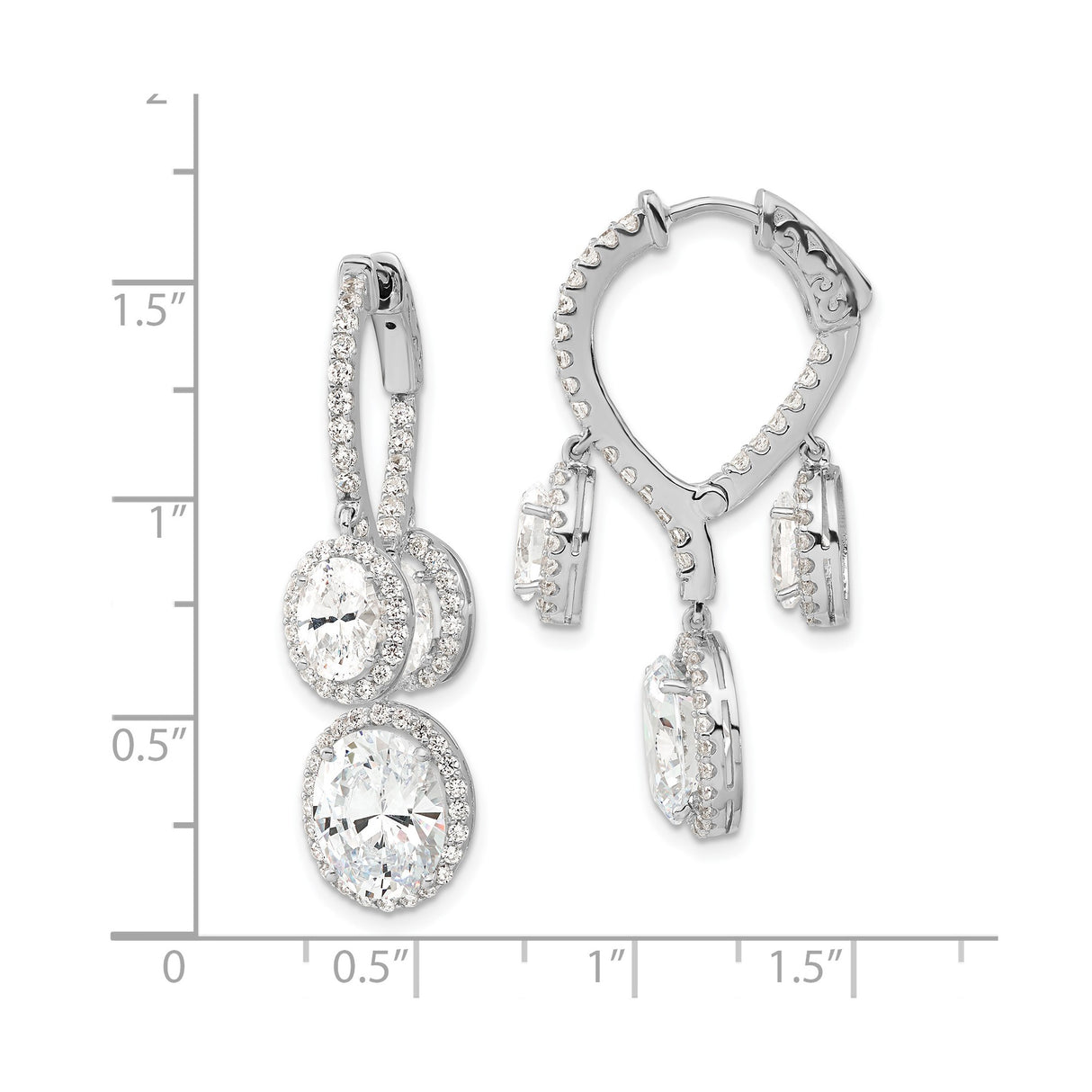 Sterling Silver Dangle Earrings with Oval Cut Cubic Zirconia and Pavé Accents