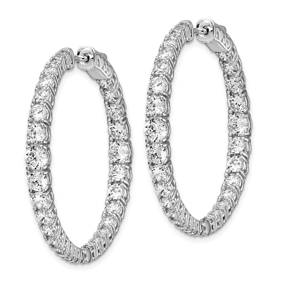 Sterling Silver Hoop Earrings with Cubic Zirconia, Inside Out Round Cut Design