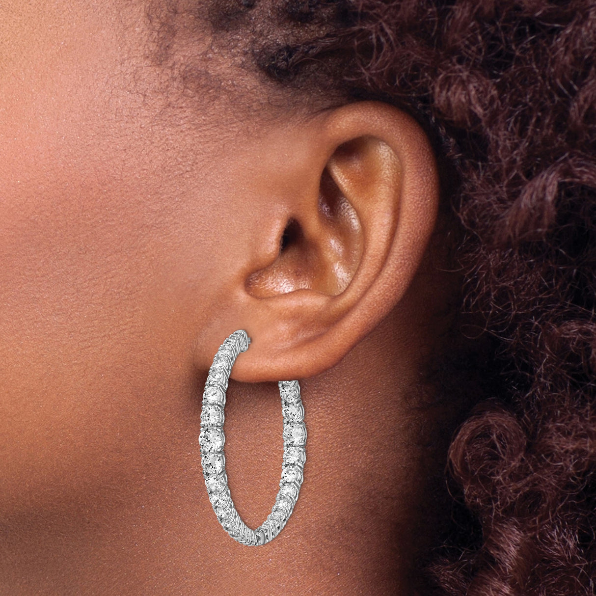 Sterling Silver Hoop Earrings with Cubic Zirconia, Inside Out Round Cut Design