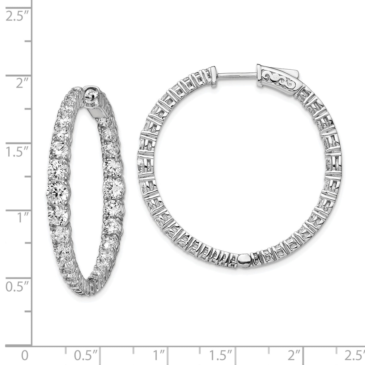 Sterling Silver Hoop Earrings with Cubic Zirconia, Inside Out Round Cut Design