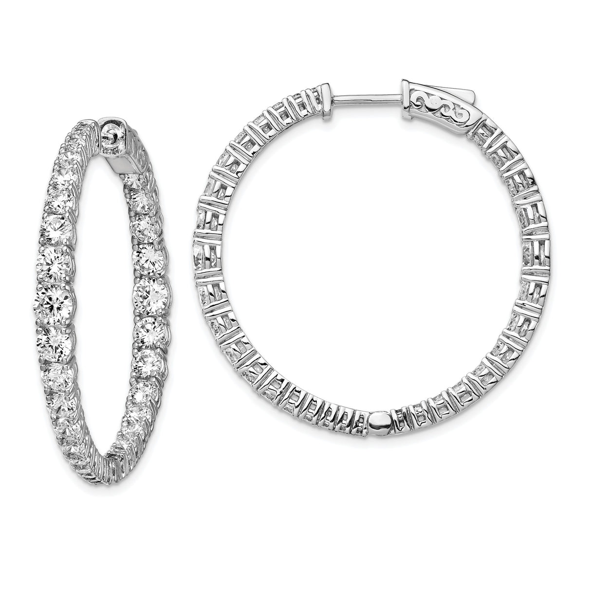 Sterling Silver Hoop Earrings with Cubic Zirconia, Inside Out Round Cut Design