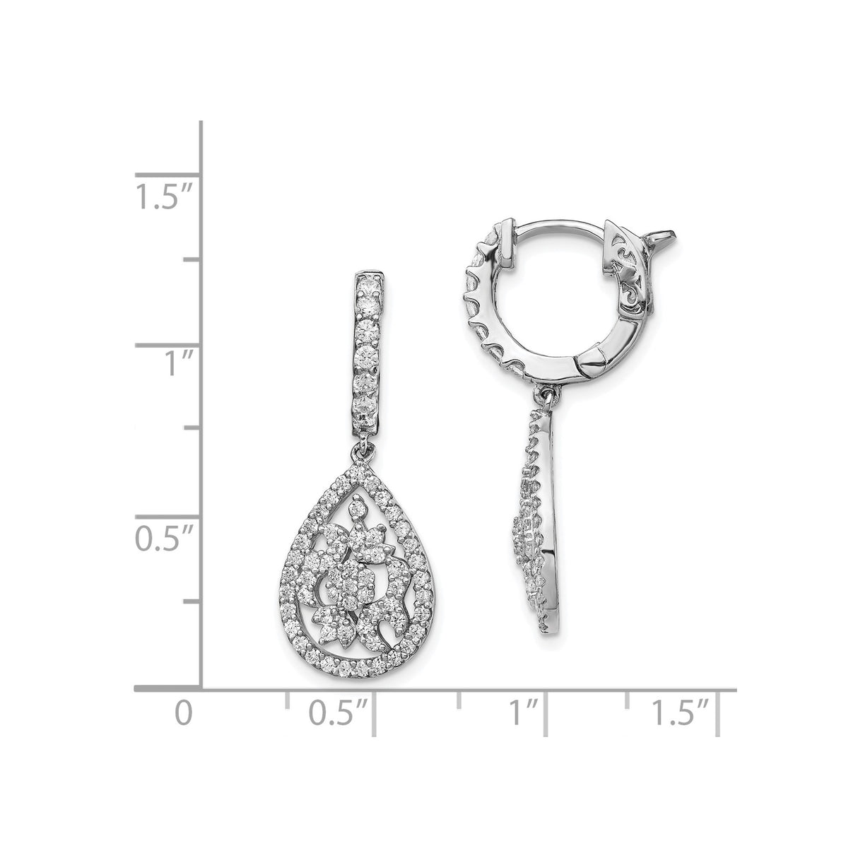 Sterling Silver Teardrop Dangle Earrings with Cubic Zirconia, Floral Filigree Design