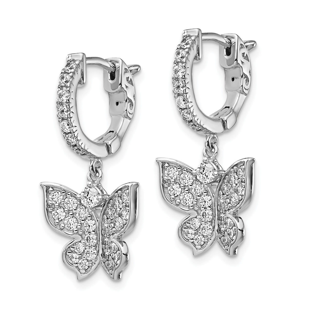 Sterling Silver Butterfly Dangle Earrings with Cubic Zirconia, Nature Inspired Design