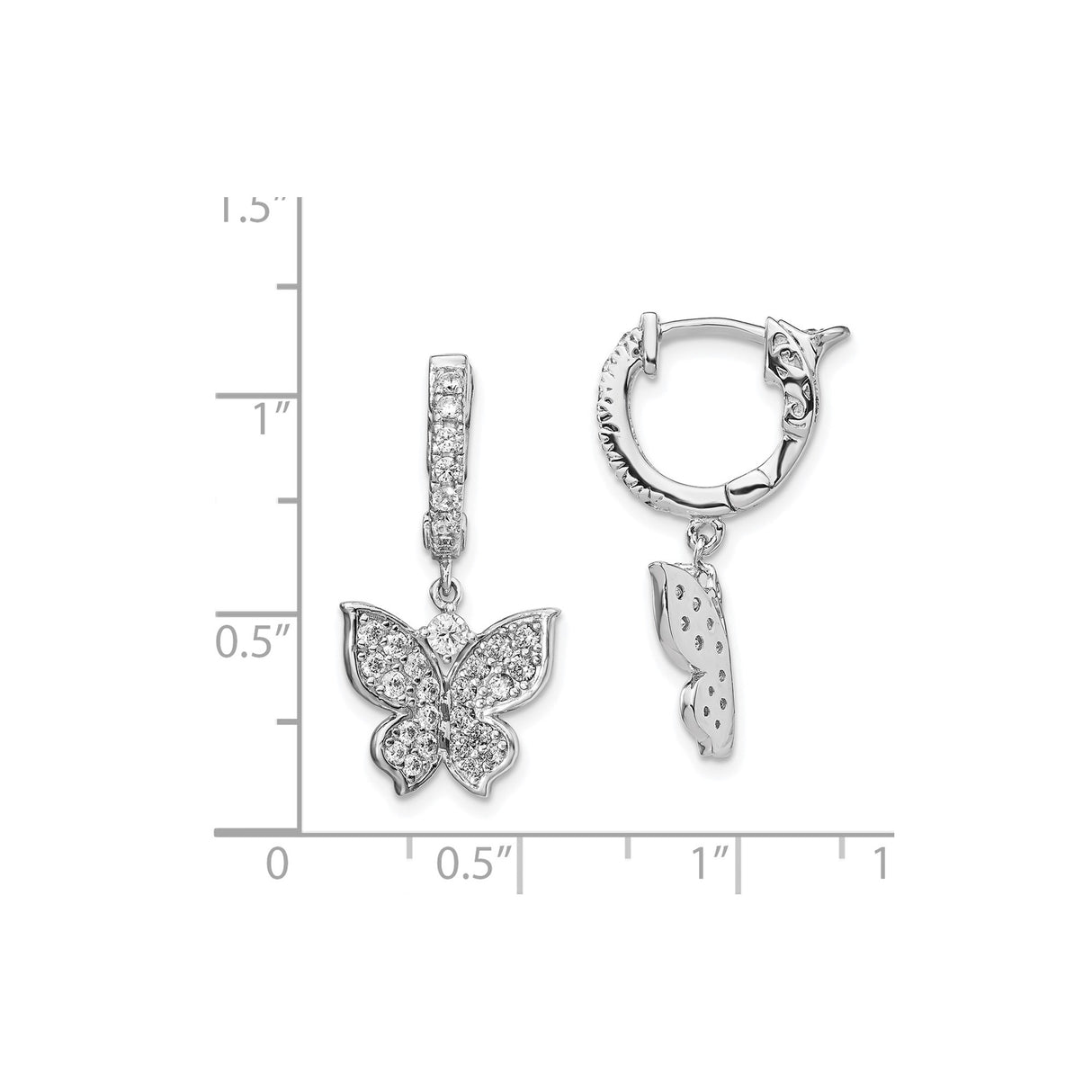 Sterling Silver Butterfly Dangle Earrings with Cubic Zirconia, Nature Inspired Design