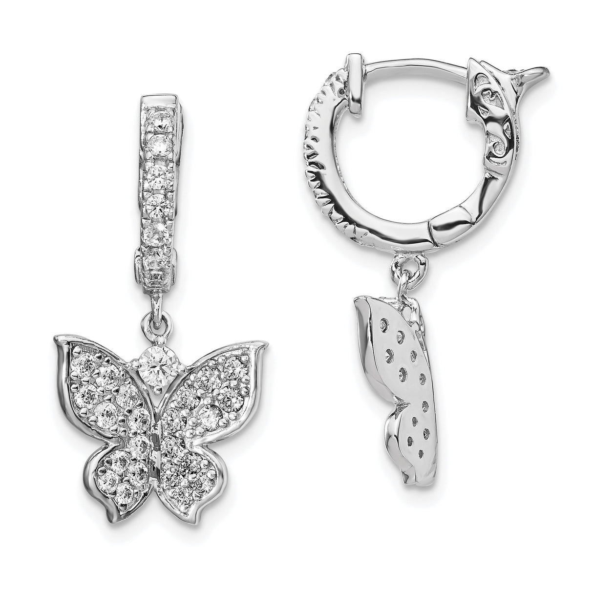 Sterling Silver Butterfly Dangle Earrings with Cubic Zirconia, Nature Inspired Design