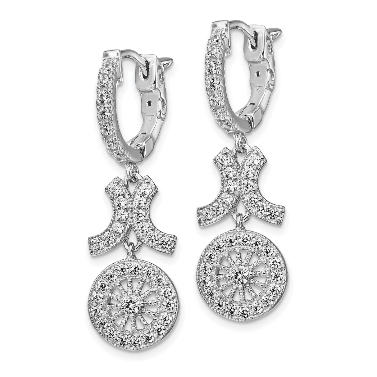 Sterling Silver Pisces Dangle Earrings with Cubic Zirconia, Zodiac and Sunburst Design for Women