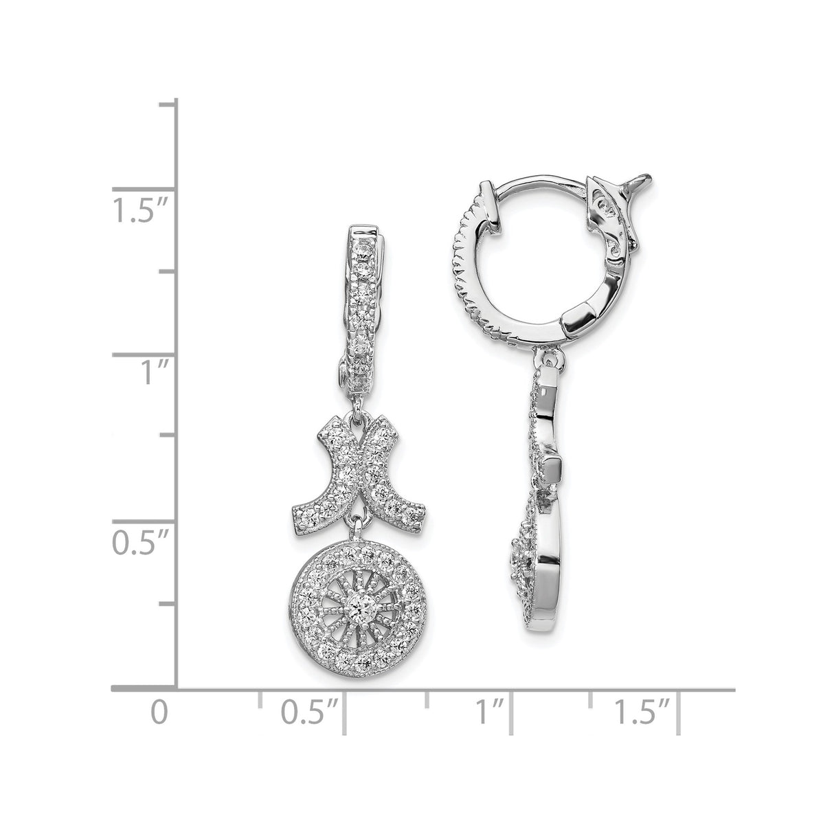 Sterling Silver Pisces Dangle Earrings with Cubic Zirconia, Zodiac and Sunburst Design for Women