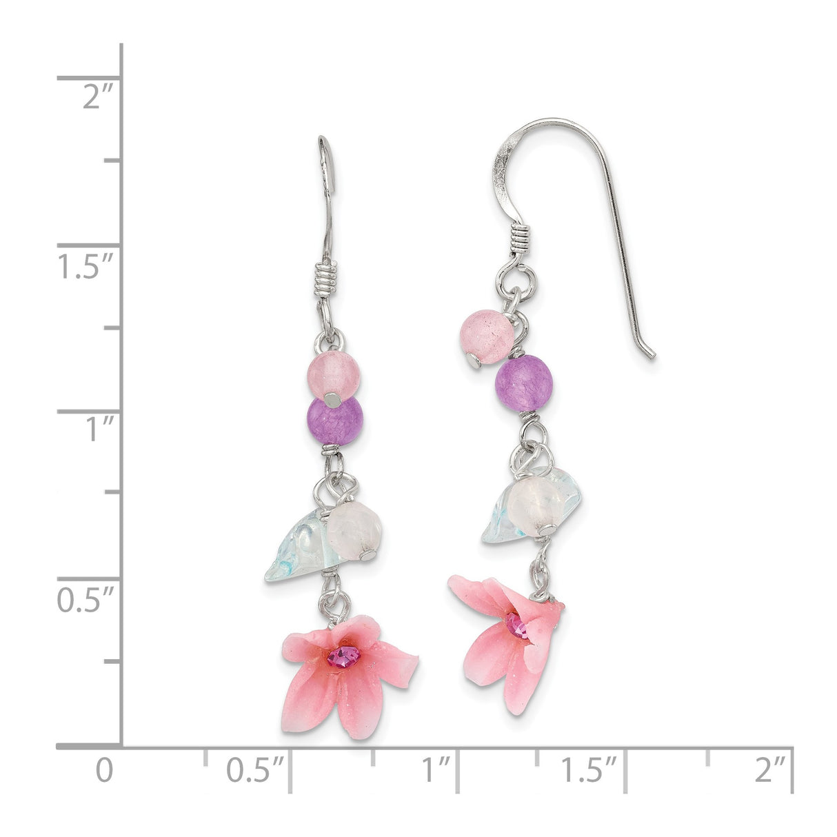 Sterling Silver Dangle Earrings with Swiss Blue Topaz and Amethyst, Floral Boho Garden Style