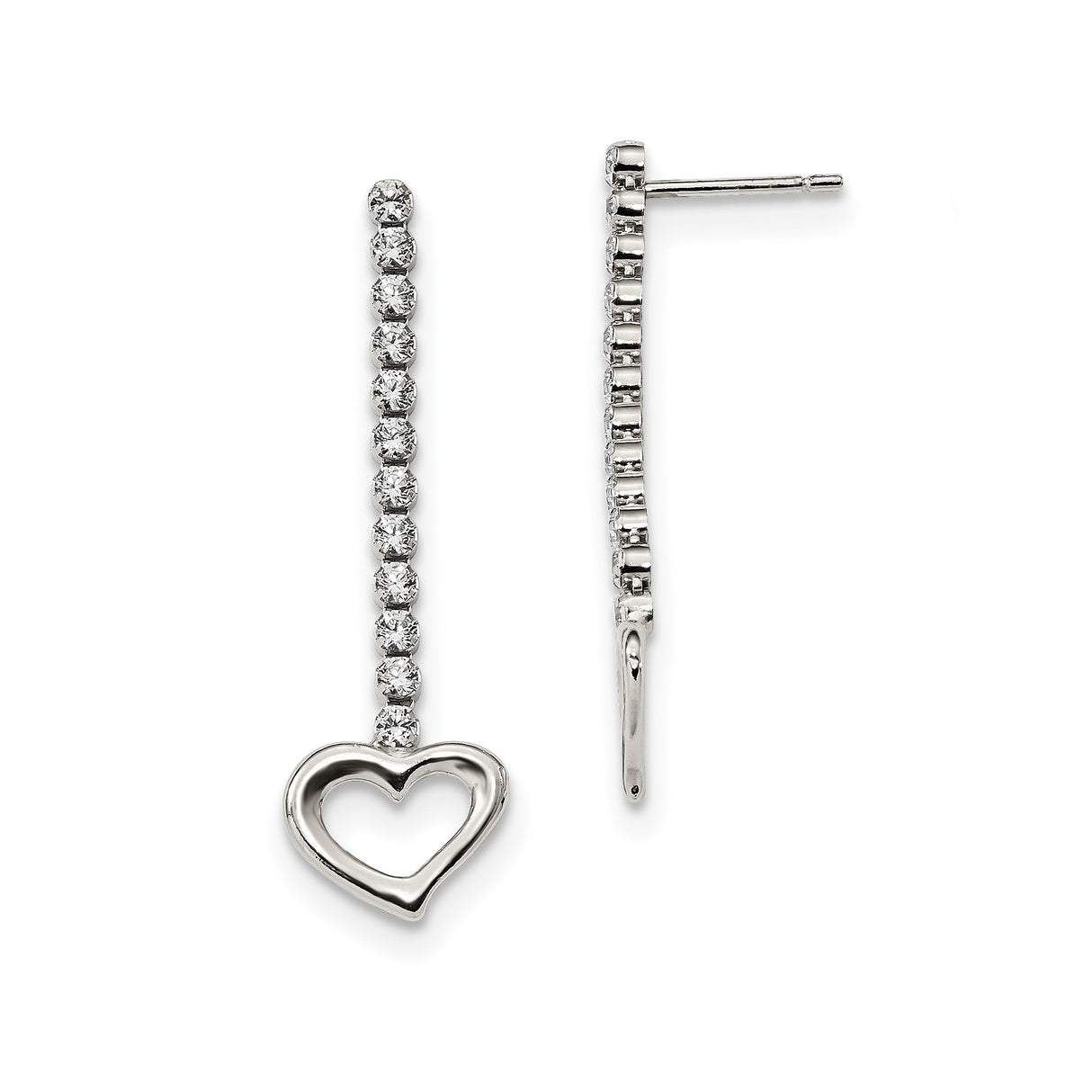 Sterling Silver Dangle Earrings with Cubic Zirconia and Open Heart Charm