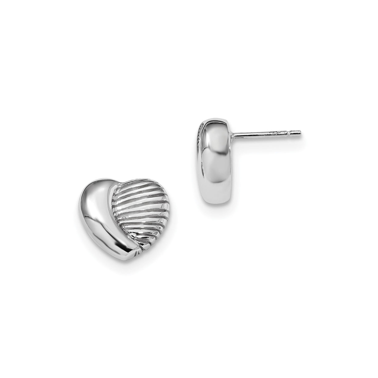Sterling Silver Heart Shaped Stud Earrings with Polished Ribbed Split Design