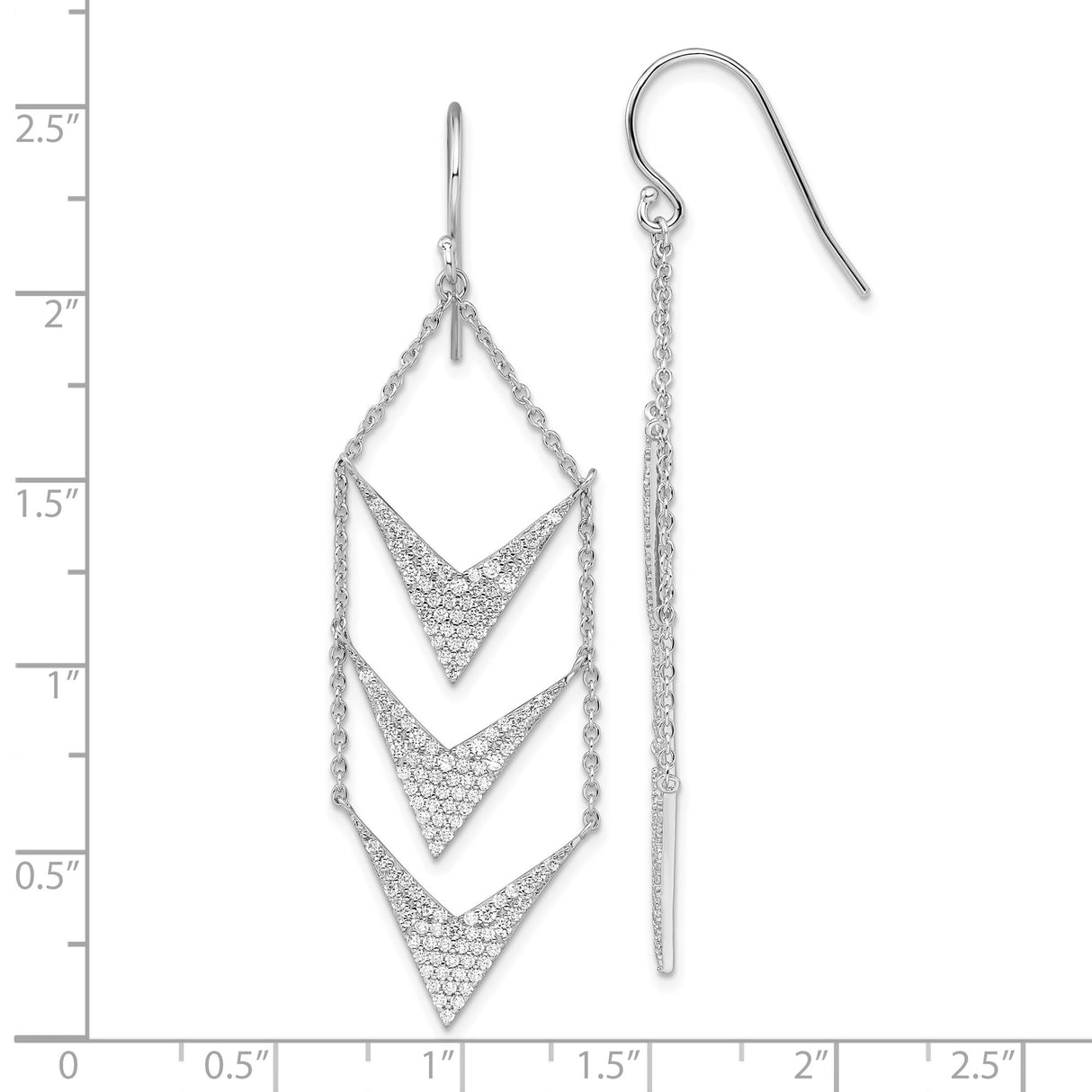 Sterling Silver Chevron Dangle Earrings with Cubic Zirconia, Geometric Arrowhead Design