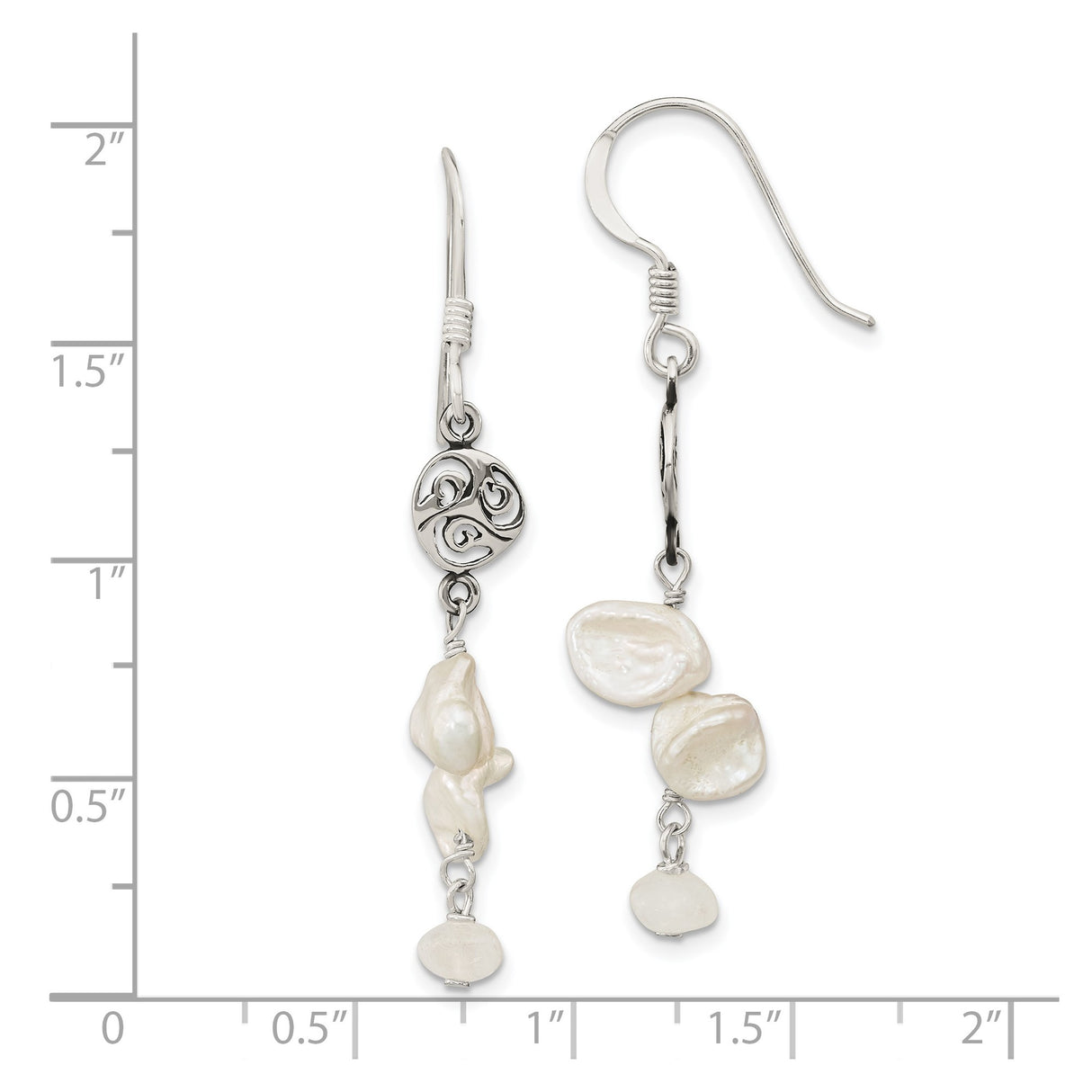 Sterling Silver Dangle Earrings with Freshwater Pearls, Celtic Triskelion Drop Design for Women
