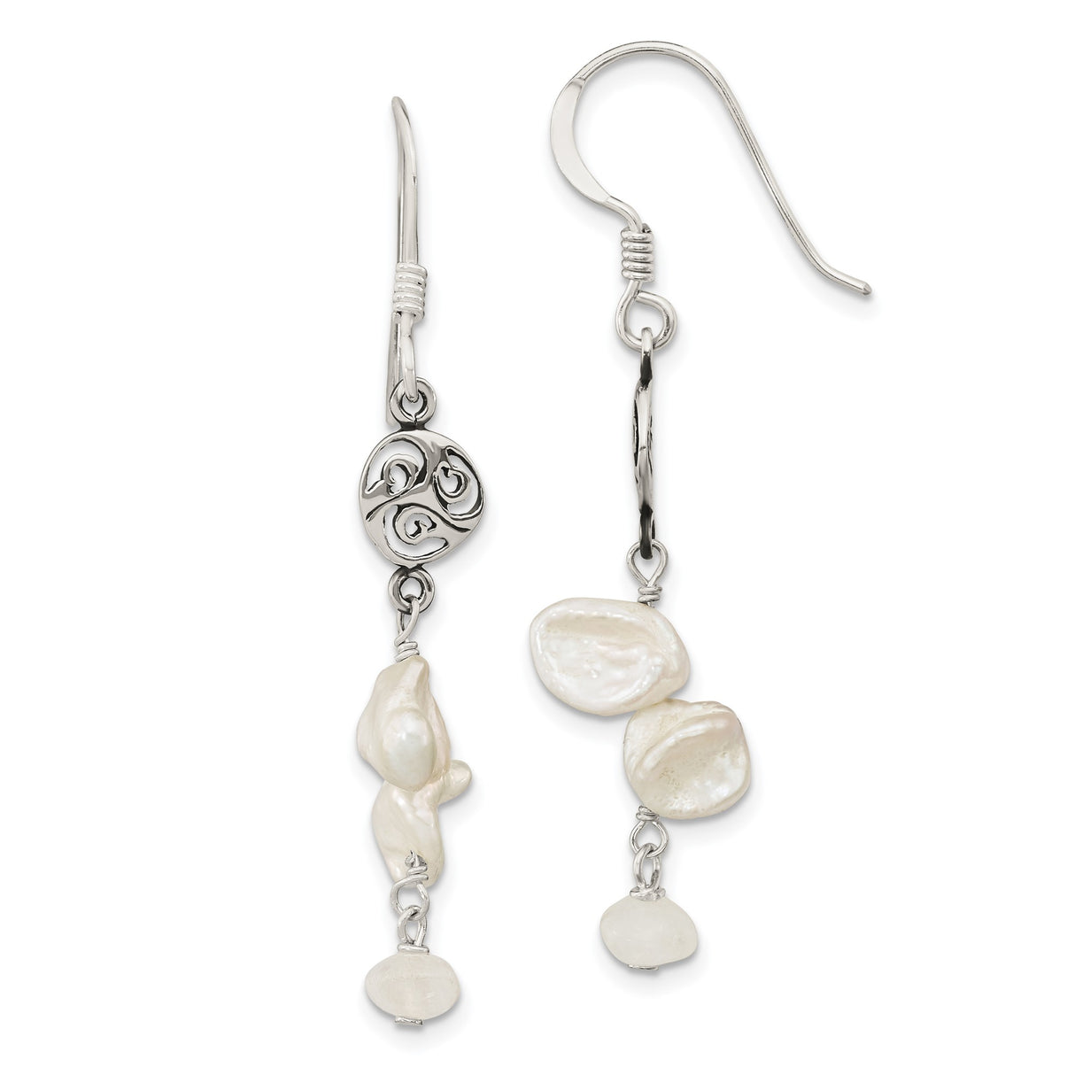 Sterling Silver Dangle Earrings with Freshwater Pearls, Celtic Triskelion Drop Design for Women