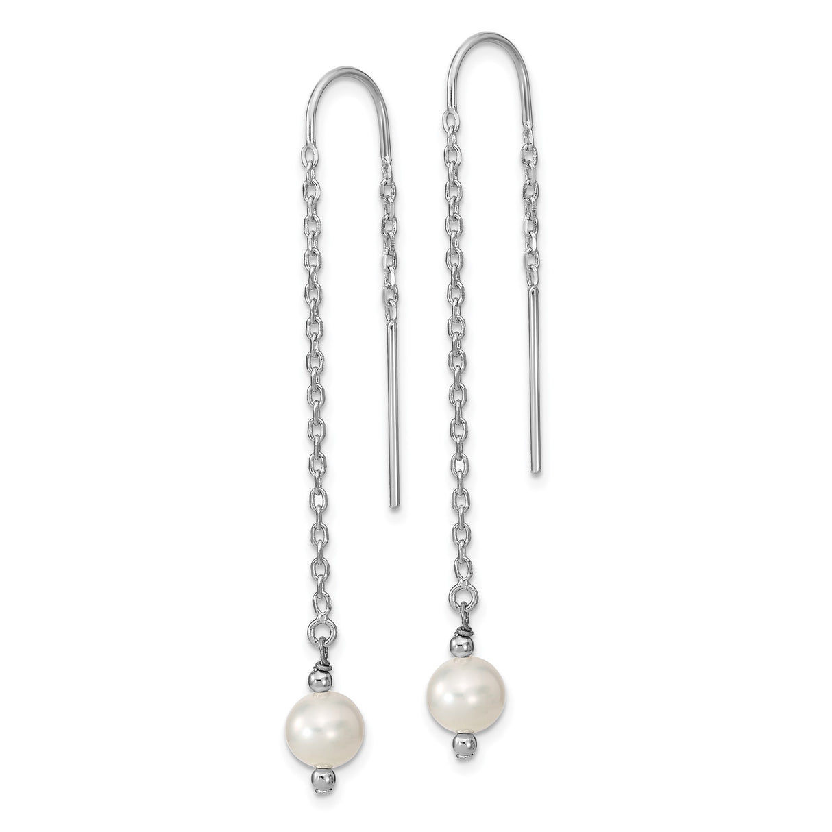 Sterling Silver Threader Earrings with Freshwater Pearls, Long Chain Drop Design for Women
