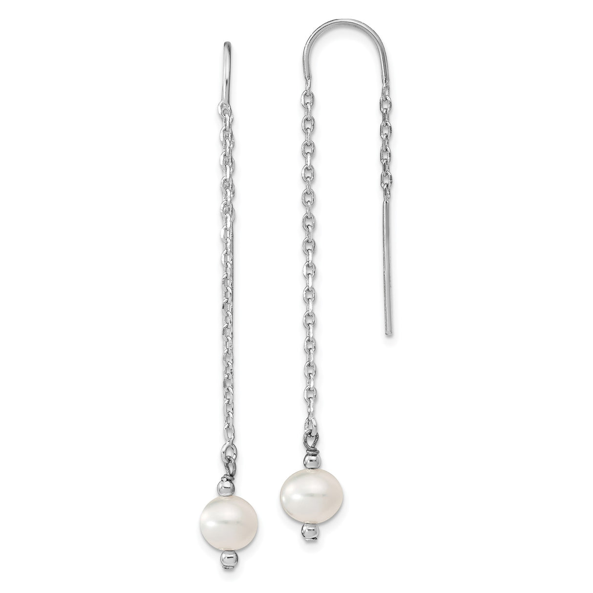 Sterling Silver Threader Earrings with Freshwater Pearls, Long Chain Drop Design for Women