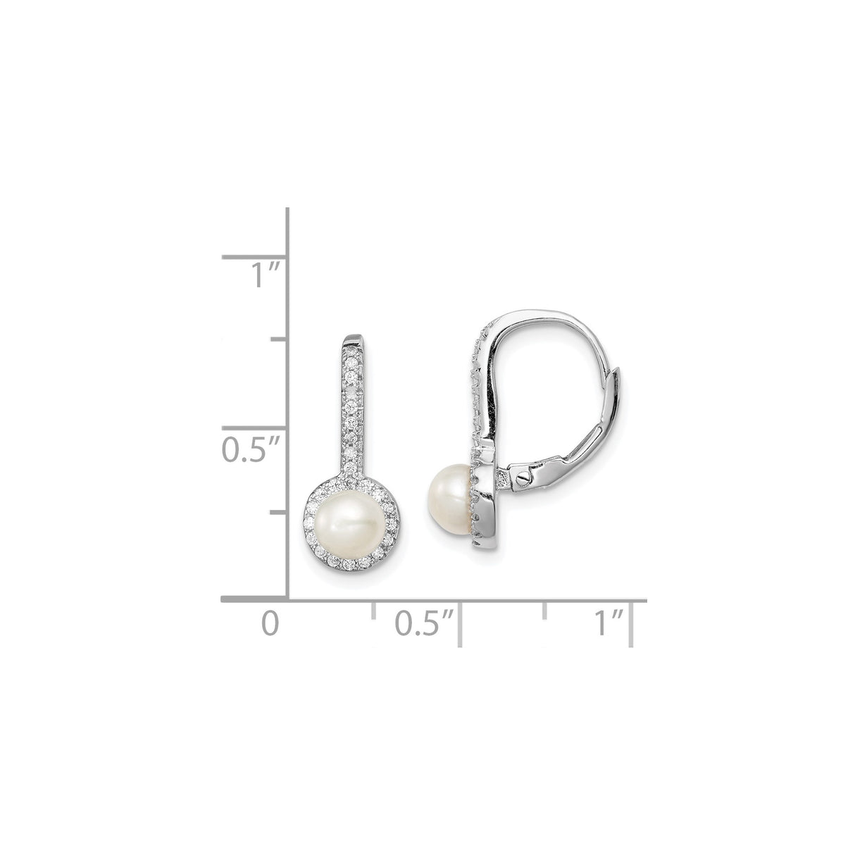 Sterling Silver Drop Earrings with White Pearls and Cubic Zirconia Halo Design