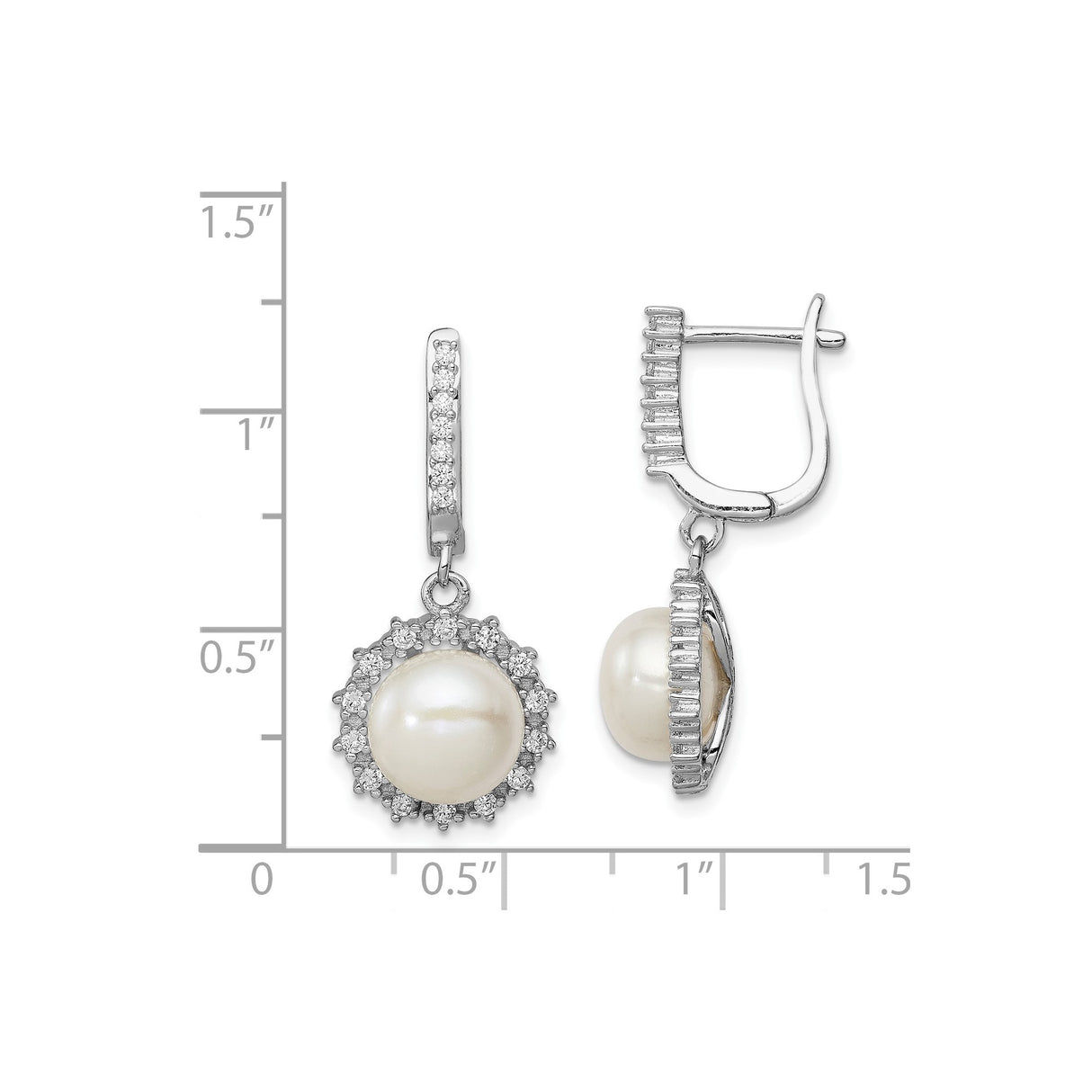 Sterling Silver Drop Earrings with Freshwater Cultured Pearl and Halo Cubic Zirconia