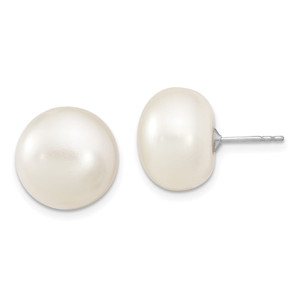 Sterling Silver Stud Earrings with White Cultured Freshwater Pearls, Classic Minimalist Style