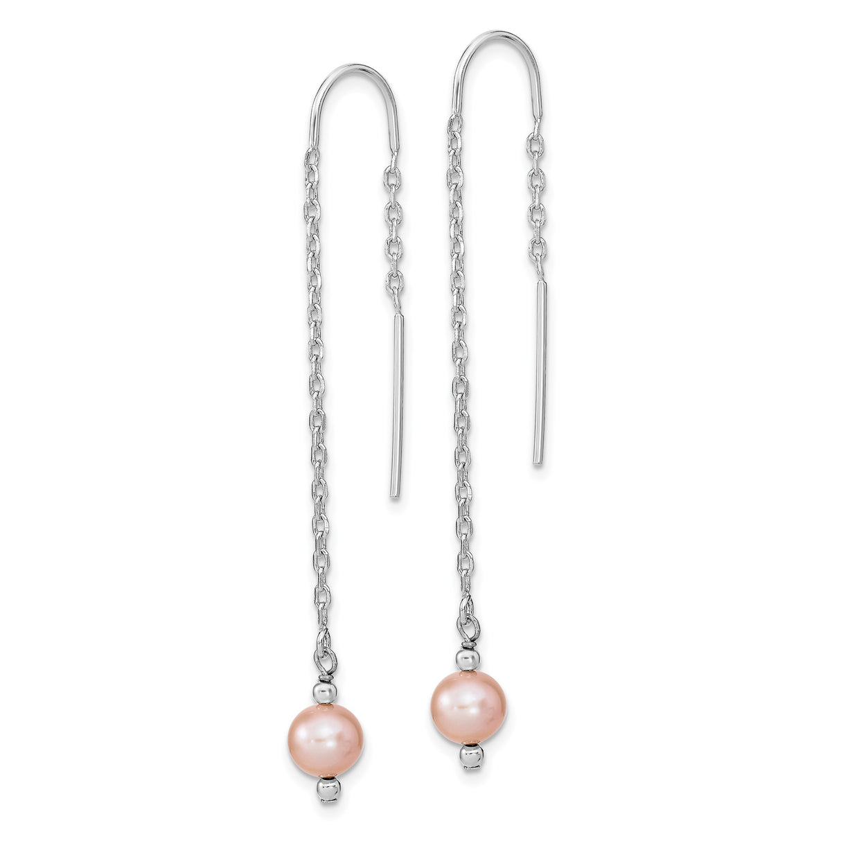 Sterling Silver Threader Earrings with Pink Freshwater Pearls, Delicate Long Dangle Design