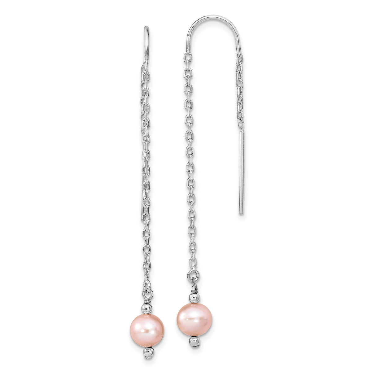 Sterling Silver Threader Earrings with Pink Freshwater Pearls, Delicate Long Dangle Design