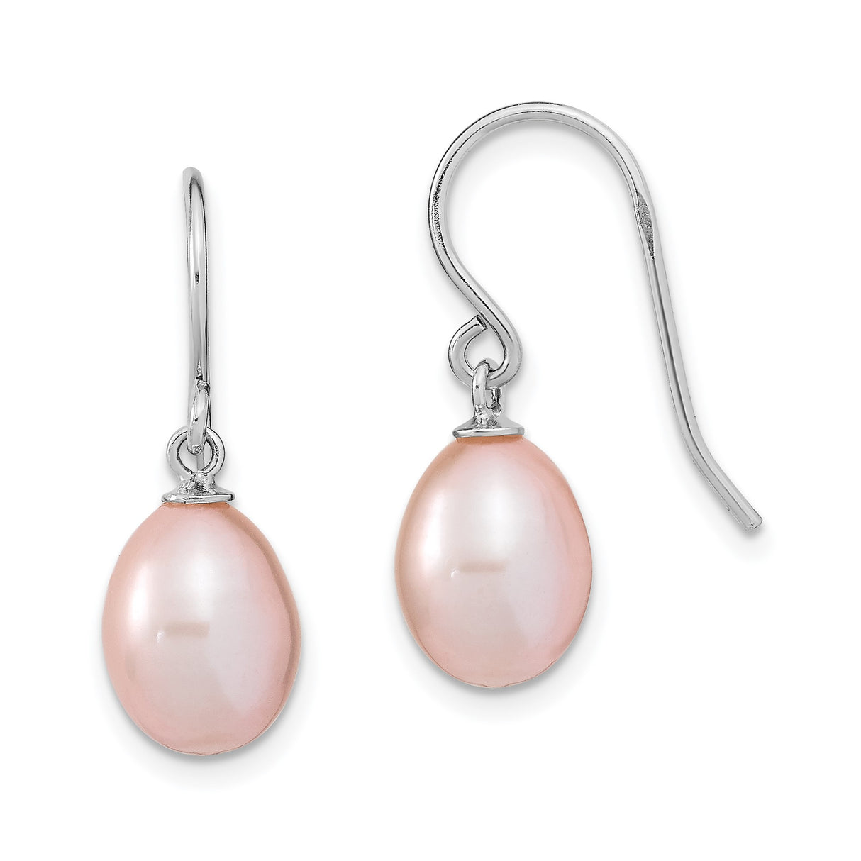 Sterling Silver Drop Earrings with Soft Pink Freshwater Pearls, Minimalist Bridal Style