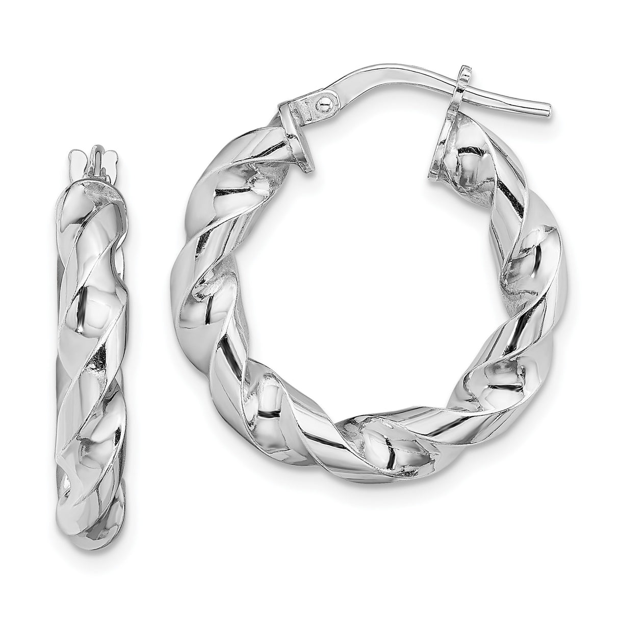 Sterling Silver Twisted Hoop Earrings with Braided Polished Design for Women