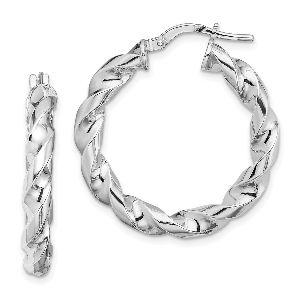 Sterling Silver Twisted Hoop Earrings, Polished Braided Design, Lightweight Modern Style