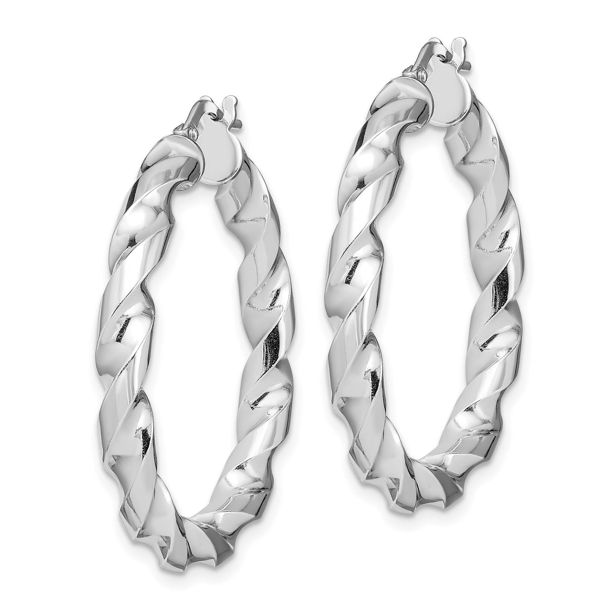 Sterling Silver Twisted Hoop Earrings, Rhodium Plated Braided Design for Women