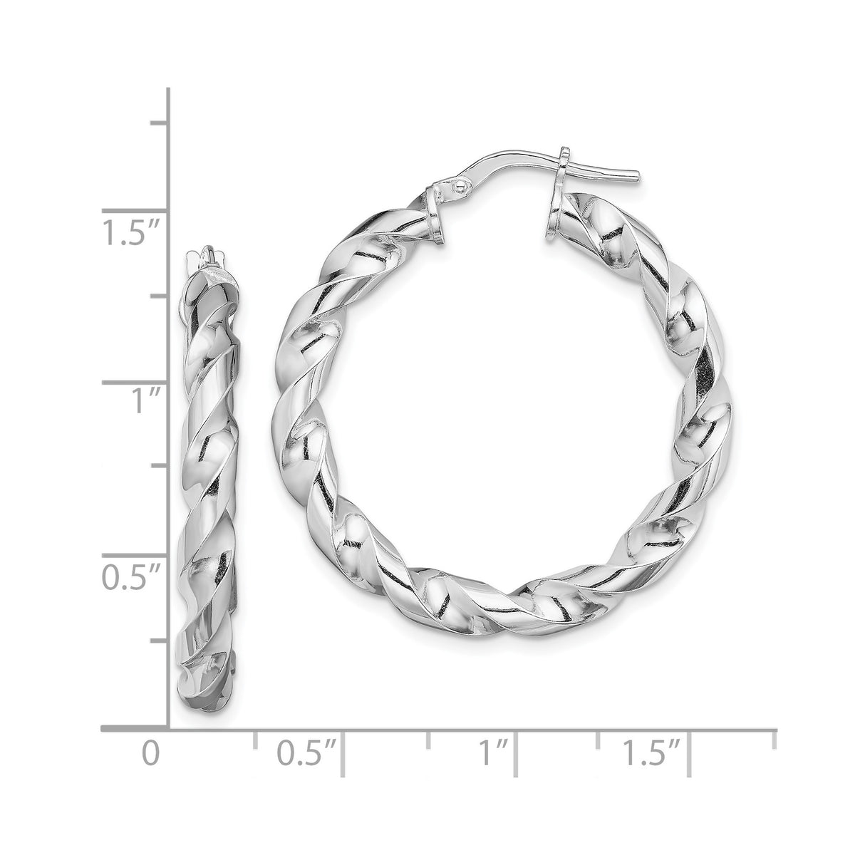 Sterling Silver Twisted Hoop Earrings, Rhodium Plated Braided Design for Women