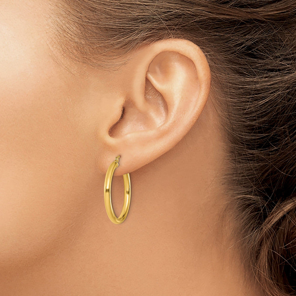 Sterling Silver Hoop Earrings, Gold Plated Classic Round Tube Design, Lightweight Modern Style