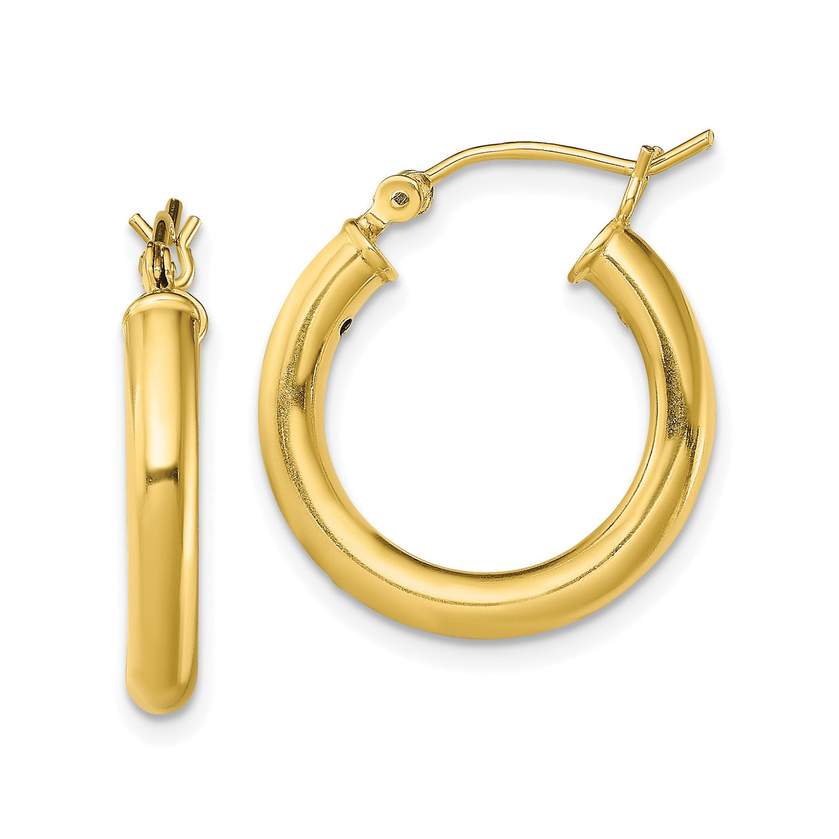 Sterling Silver Gold Plated Hoop Earrings, Smooth Tube Design, Polished Finish, Medium Size